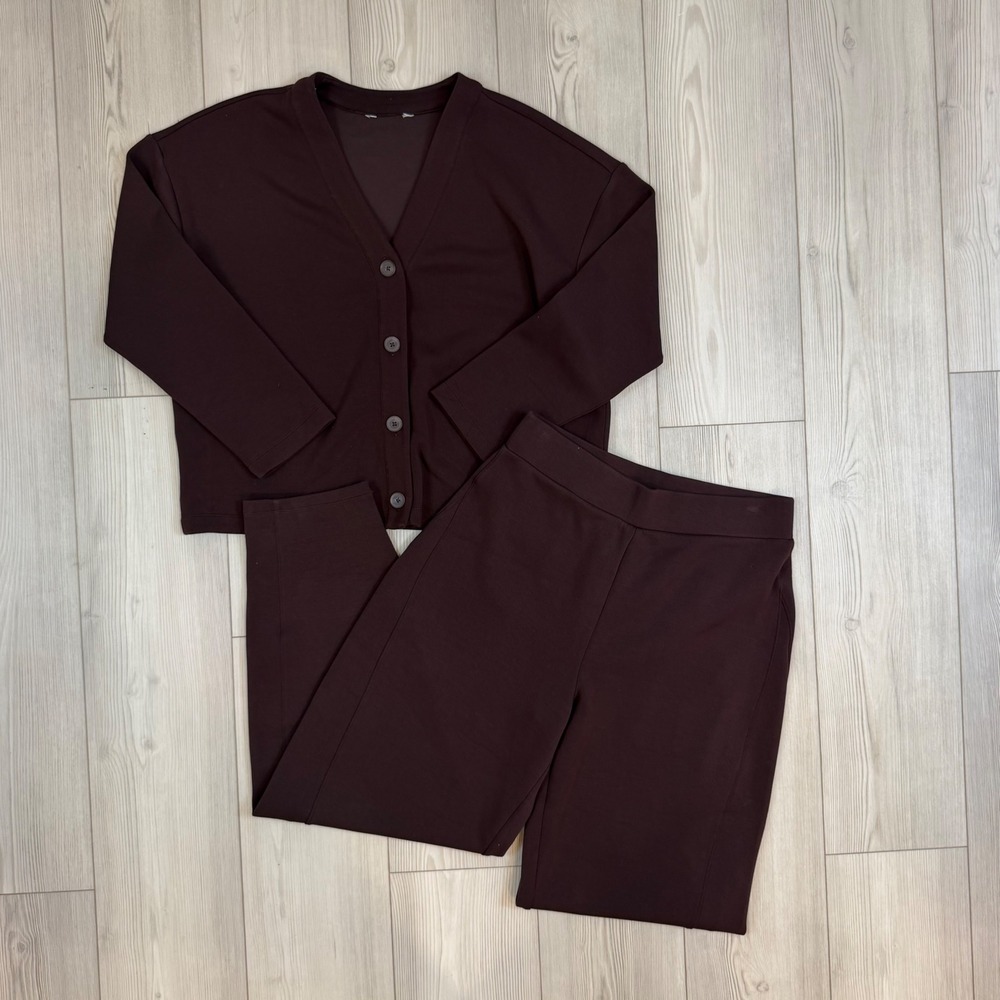 Spanx AirEssentials Cardigan and Tapered Pant Set Dark Chocolate Brown Large